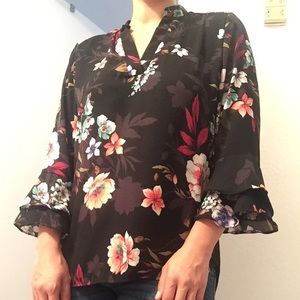 Floral Print Black Blouse